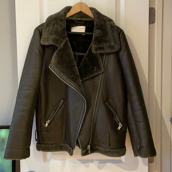 Zara Jackets & Blazers - ZARA DOUBLE FACED JACKET FAUX LEATHER AVIATOR BIKER JACKET